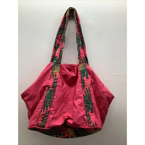 Victoria's Secret Overnight Weekender Tote Bag Packable Folding Pink Tropical - Picture 5 of 9